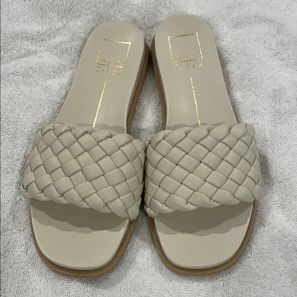 Women's Cream Woven Slide Sandals